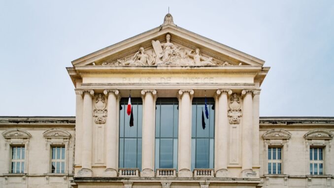 The historic Palais de Justice in Nice, showcasing classic French architectural design.